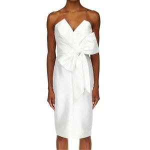 Badgley Mischka White Strapless Bow Midi Dress